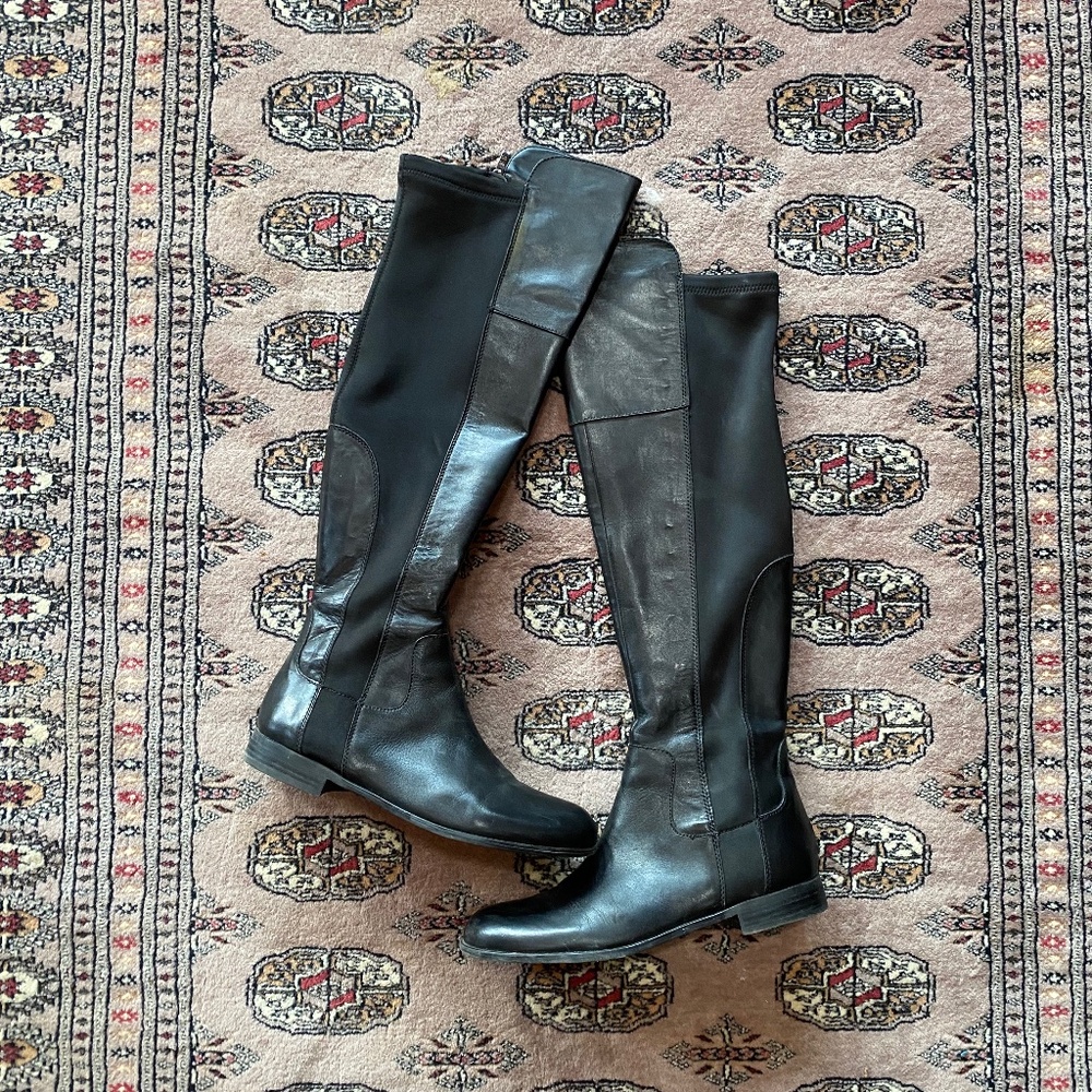 Franco Sarto low heel knee high black boots size 10.5